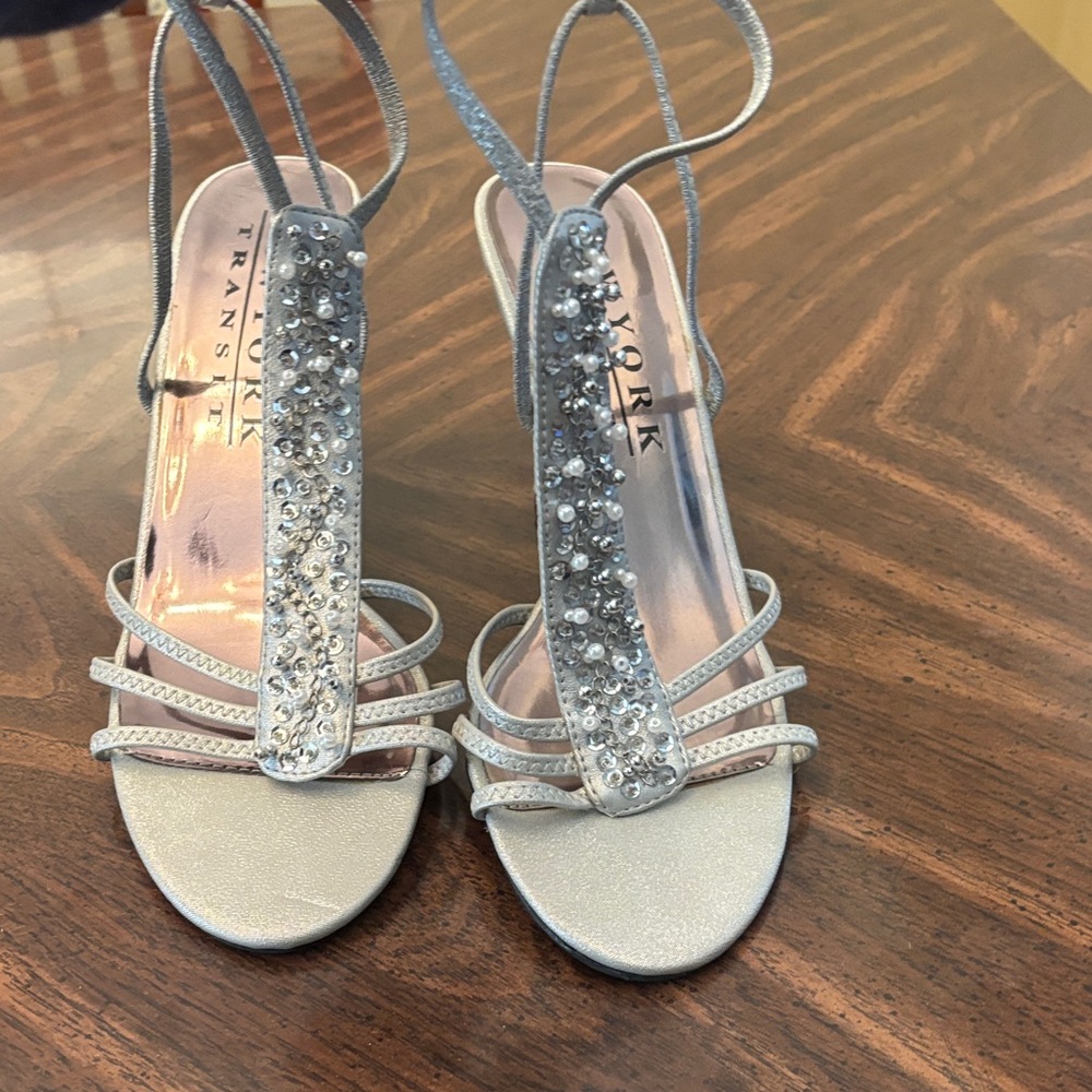 Silver Strappy Sandals with Rhinestones